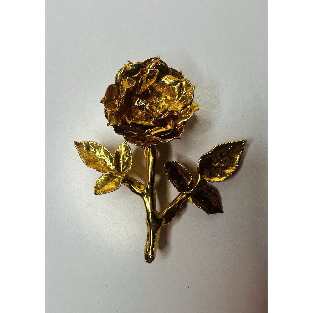 Vintage Living Gold 24K Gold Plated Dipped Real Rose Flower Brooch Pin light
